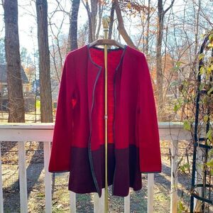 Talbots Burgundy Red Open Front Wool Cardigan Jacket